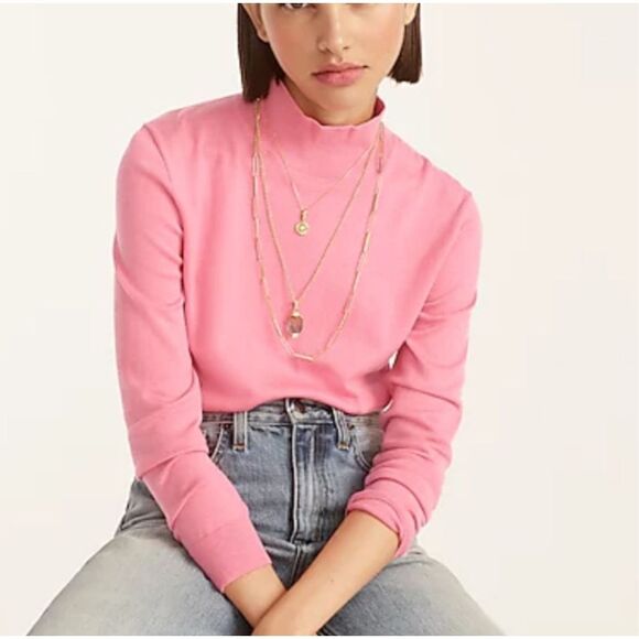 NWT J. Crew Womens Mock Neck Silk Blend Sweater light Pink Ribbed Trim , Med C13 - Picture 1 of 8
